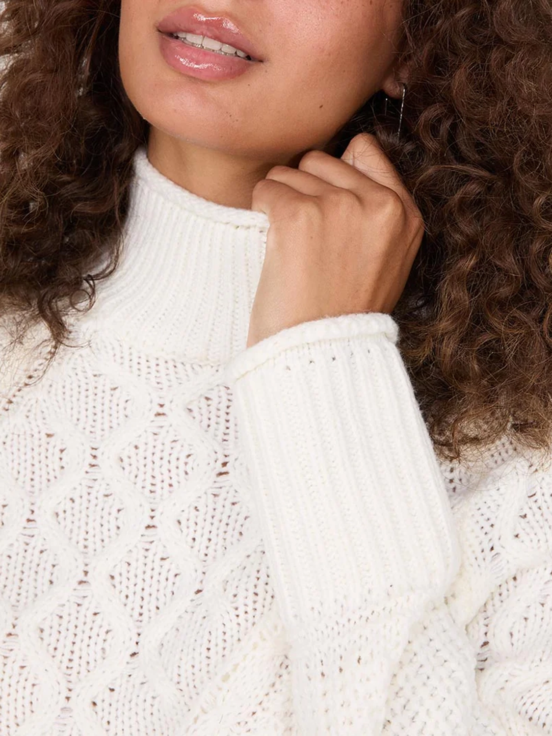 Multi Cable Knit Mock Neck Sweater