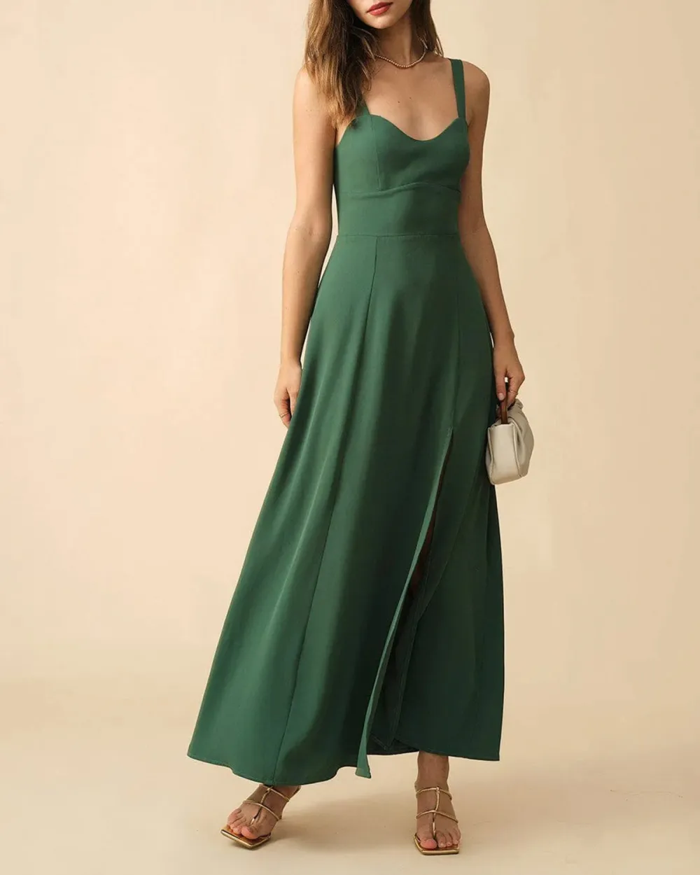 Army Green Sling Long Slit Dress