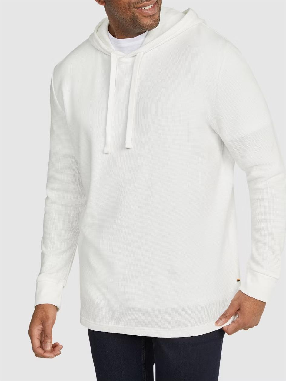 WHITE WAFFLE HOODED LONG SLEEVE TOP