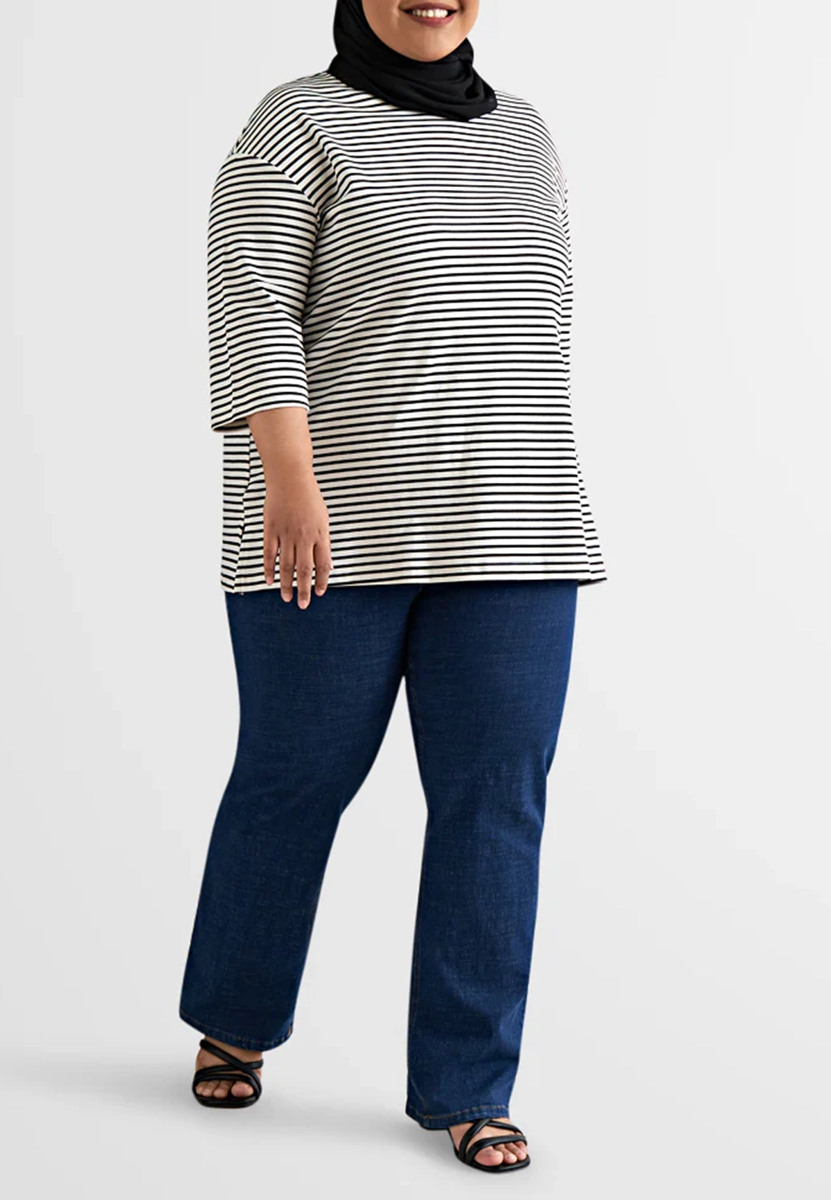 3/4 Sleeve Simple Stripe Tee