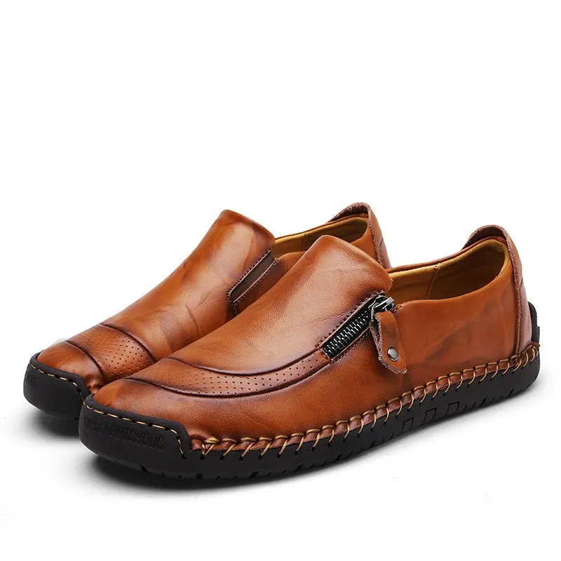 🔥Last Day Promotion 70% OFF 🎁 Mens Side Zipper Casual Comfy Leather Slip On Loafers, Comfy Orthopedic Walking Shoes