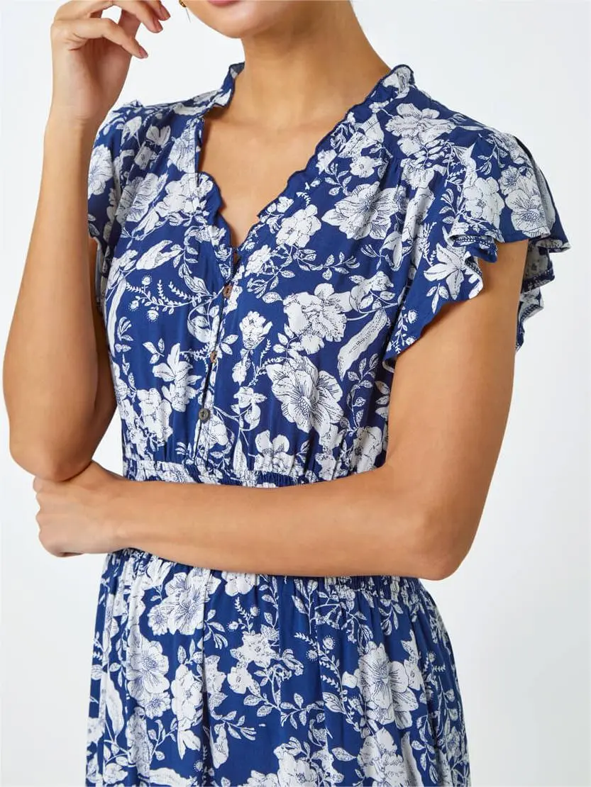 Royal blue printed casual dress