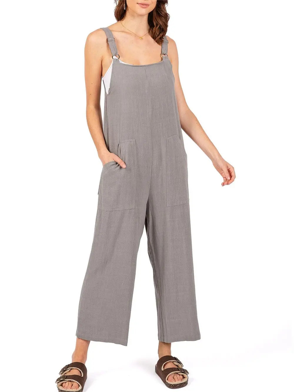 Lana Roux Crop Wide-Leg Linen Jumpsuit