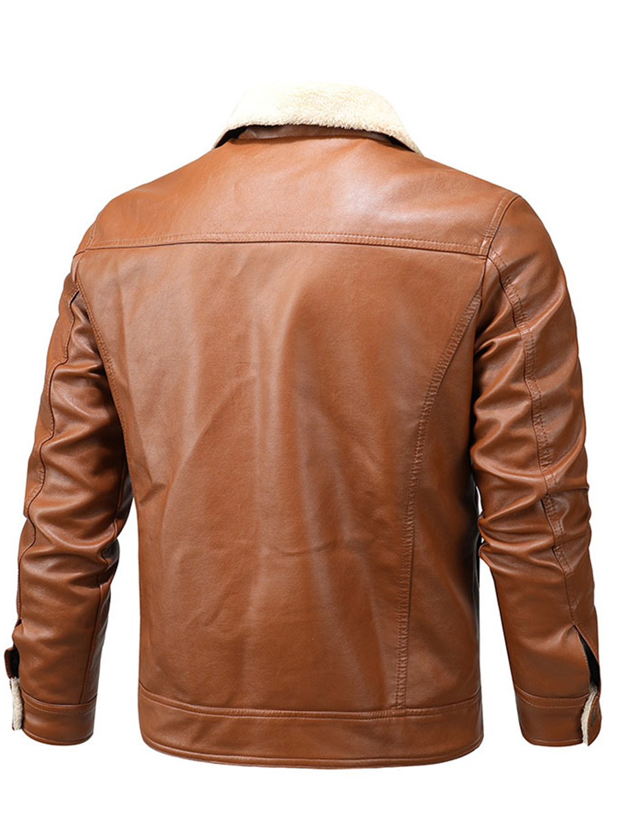 Men's leather casual lamb wool jacket