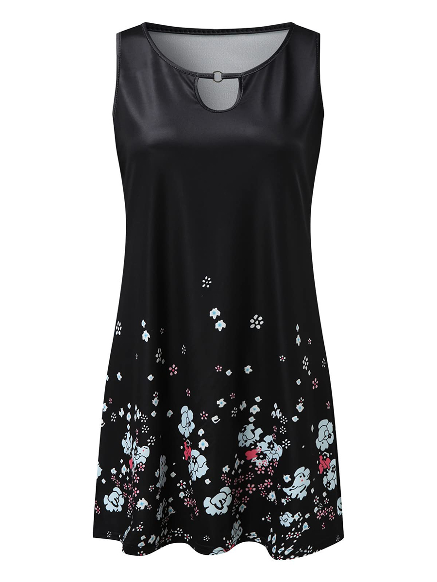 Women's Summer Everyday Club Dress Floral Print O-Neck Sleeveless Casual Trim Yes Waist Tank Dress