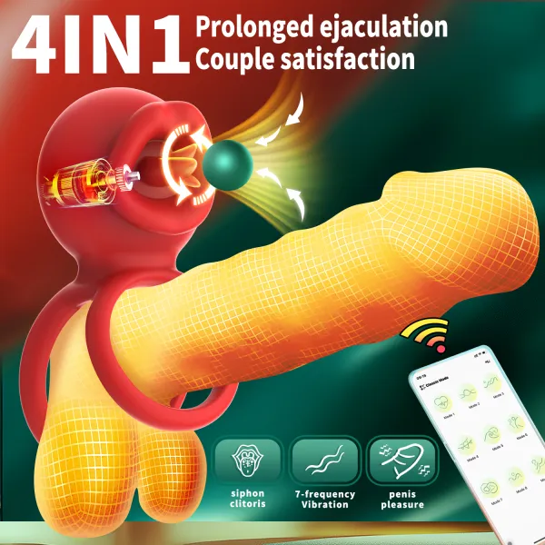 Cock Rings Clitoral Stimulator with Licking Mouth Pleasure, 9 Vibrations for Male Female