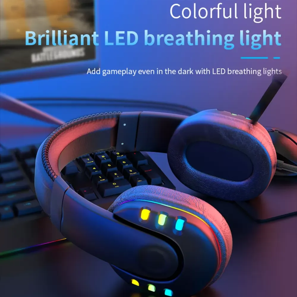 Professional gamer LED light headset headphones with built-in noise reduction high-definition microphone, suitable for desktop