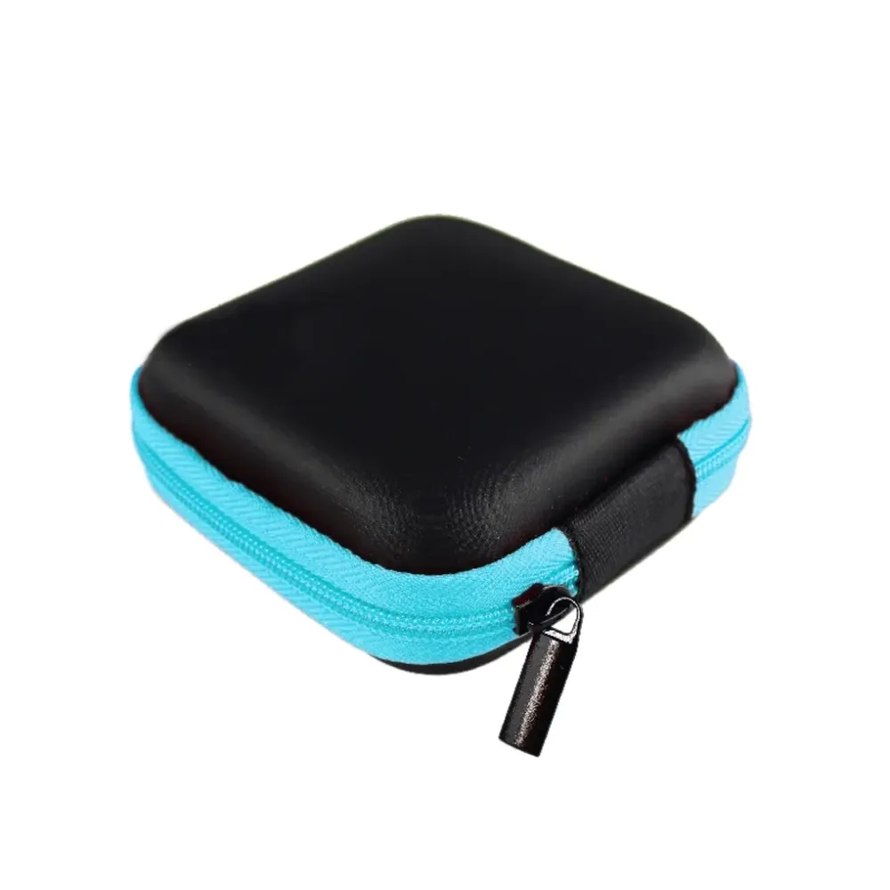 Square MINI Zipper Hard Headphone Case Portable Earbuds Pouch box PU Leather Earphone Storage Bag USB Cable Organizer