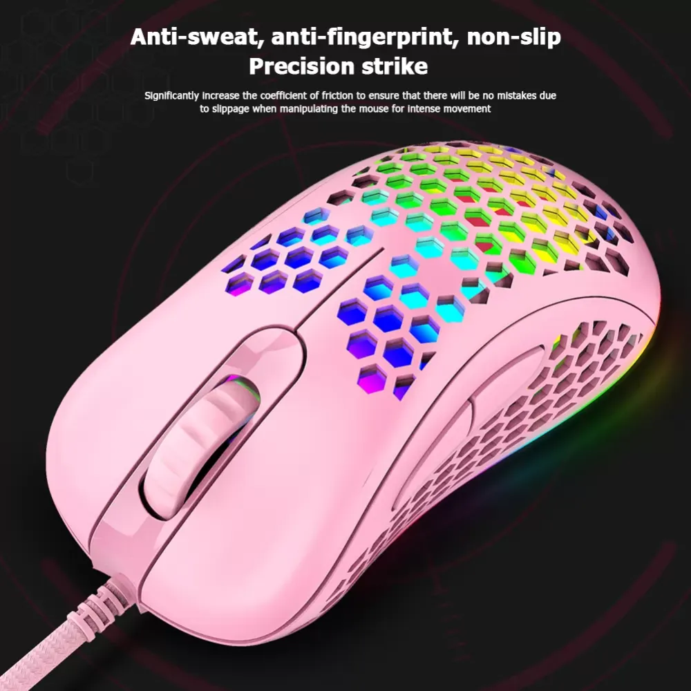 Ergonomic design 2400dpi wired game mouse, hollow lightweight, RGB cool breathing lamp, suitable for laptop and pc