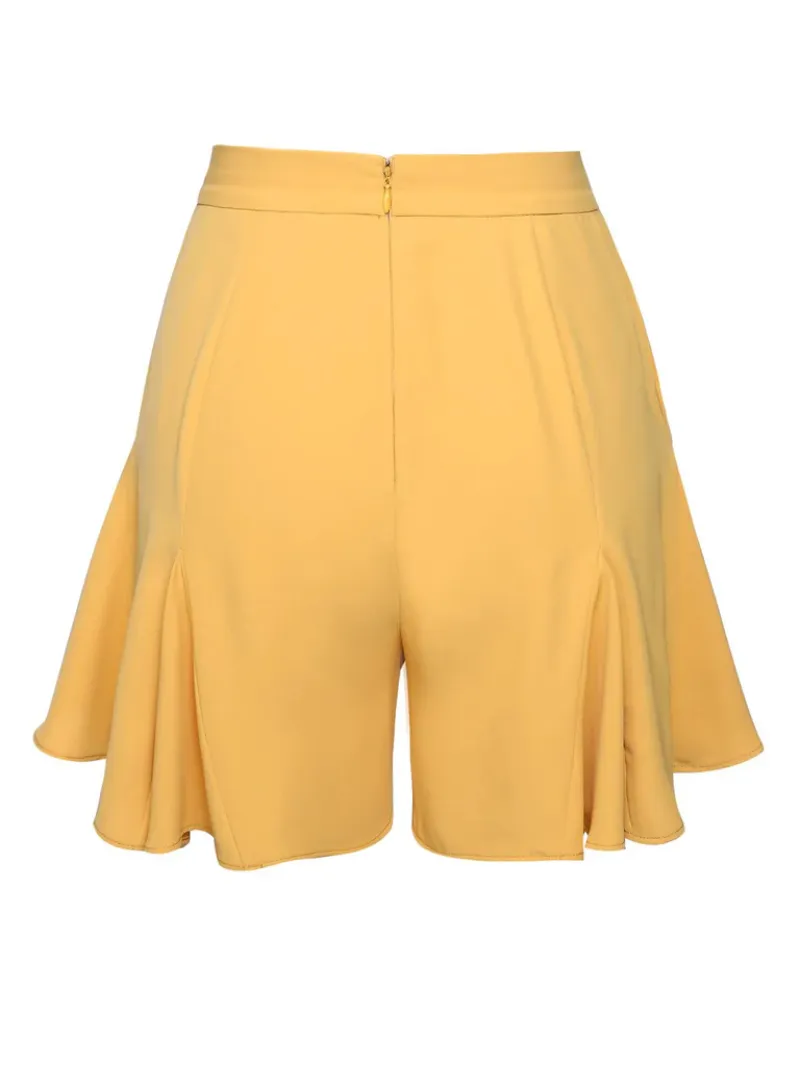 YELLOW 1950S RUFFLED POCKETS SHORTS