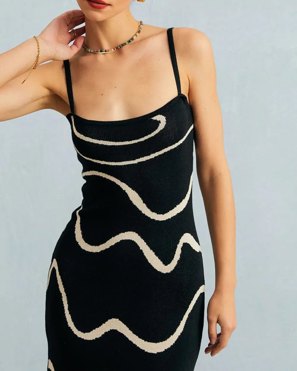 Black and white suspender ripple dress