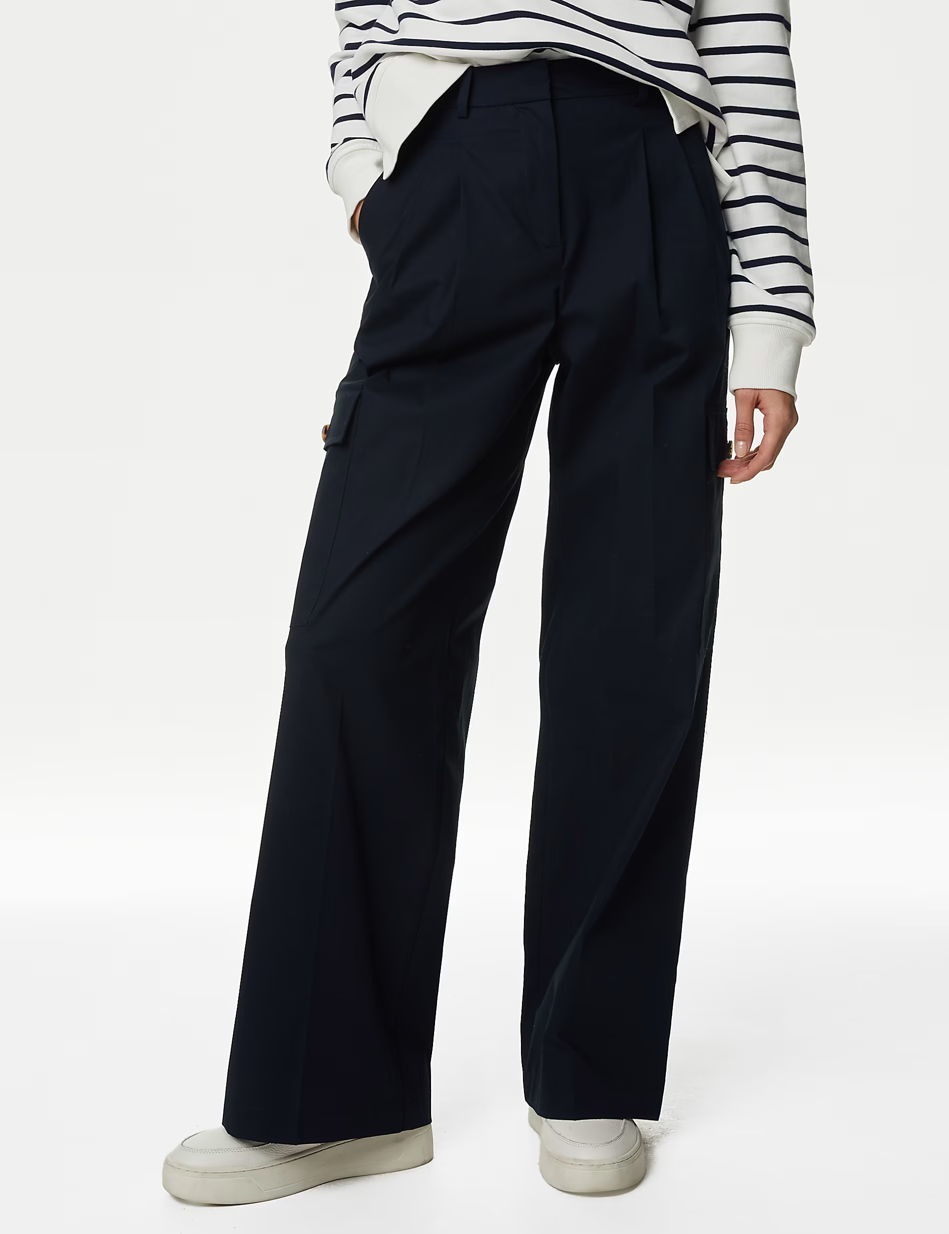 Cotton Rich Cargo High Waisted Trousers