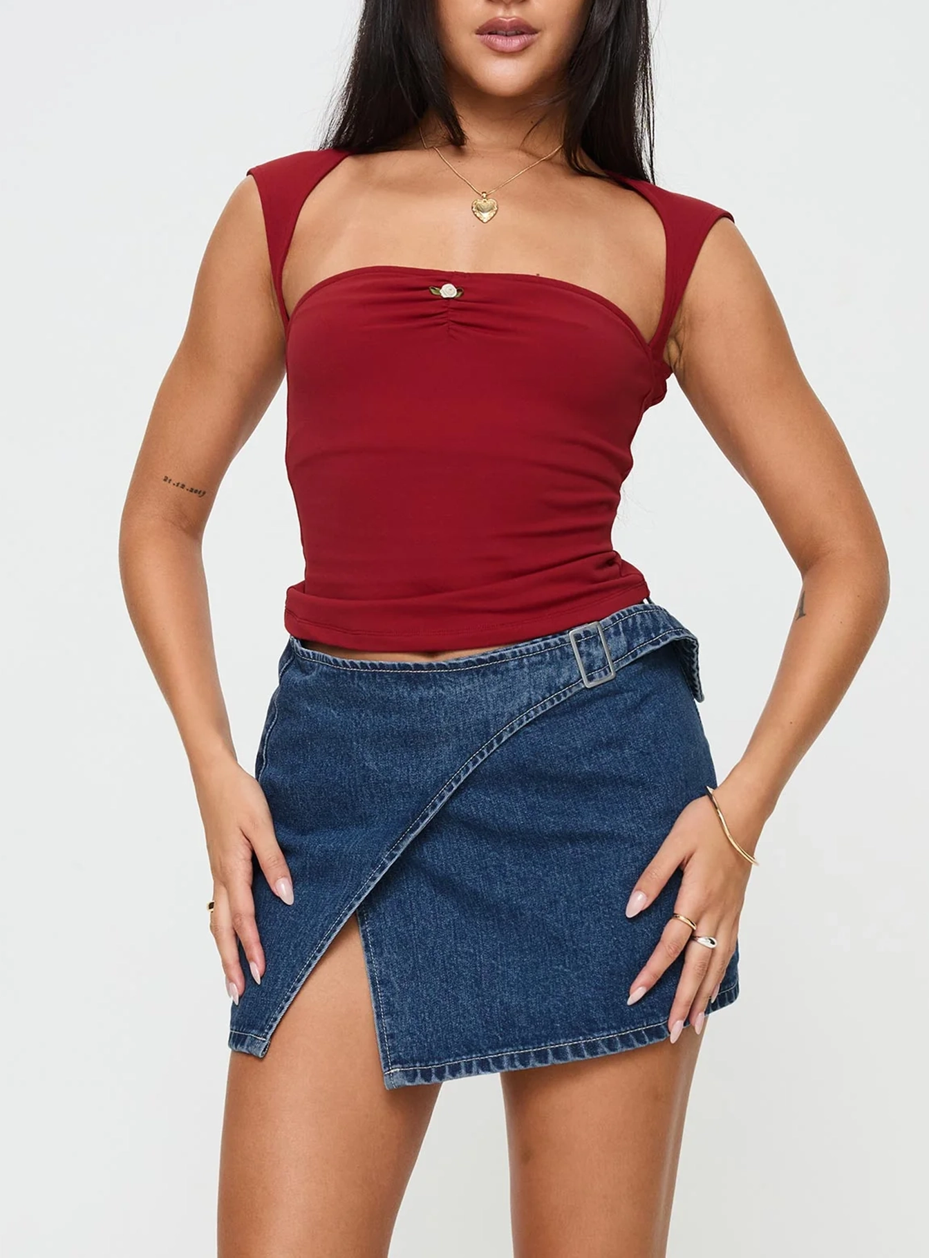 Wait Up Denim Wrap Mini Skirt