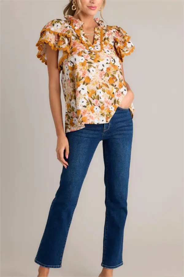 GARDEN SERENITY 100% COTTON HONEY YELLOW FLORAL TOP