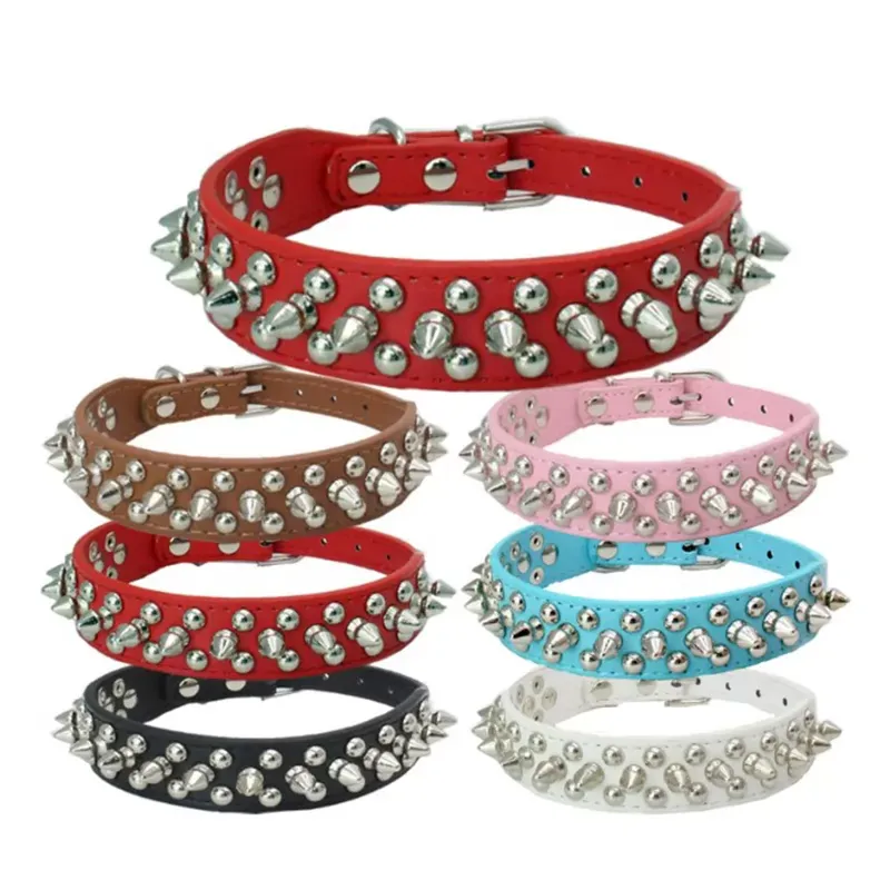 Pet Collars Adjustable Punk Rivet Spiked Studded PU Leather Pet Puppy Dog Collar Neck Straps