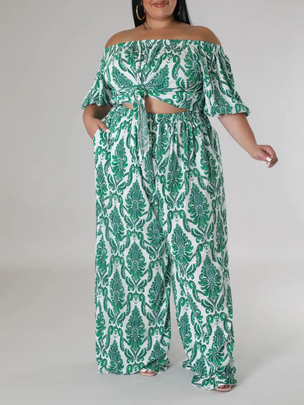 Plus-Size Women'S Fashion Plant-Print Suit