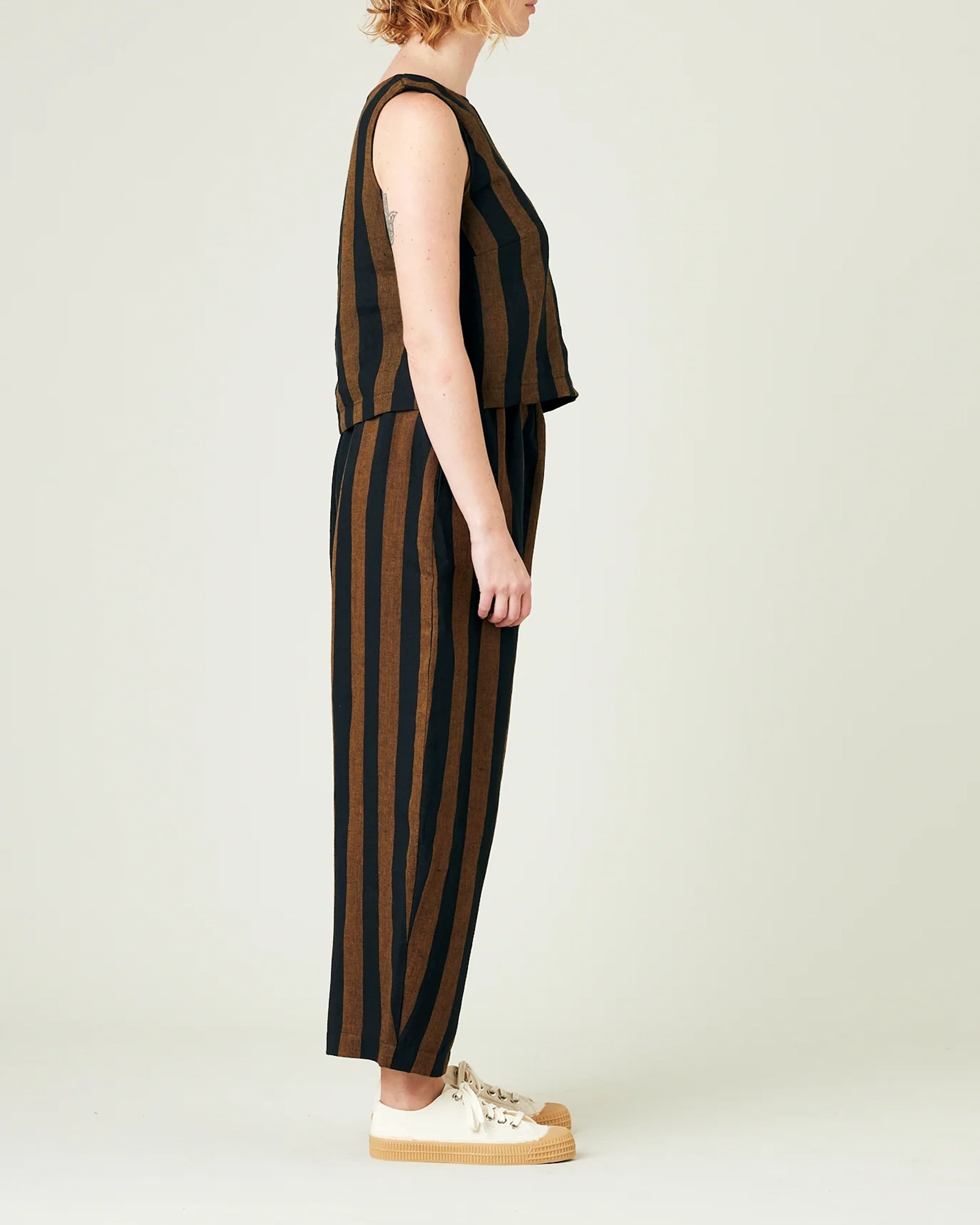 RUST AND BLACK STRIPE LINEN TROUSERS