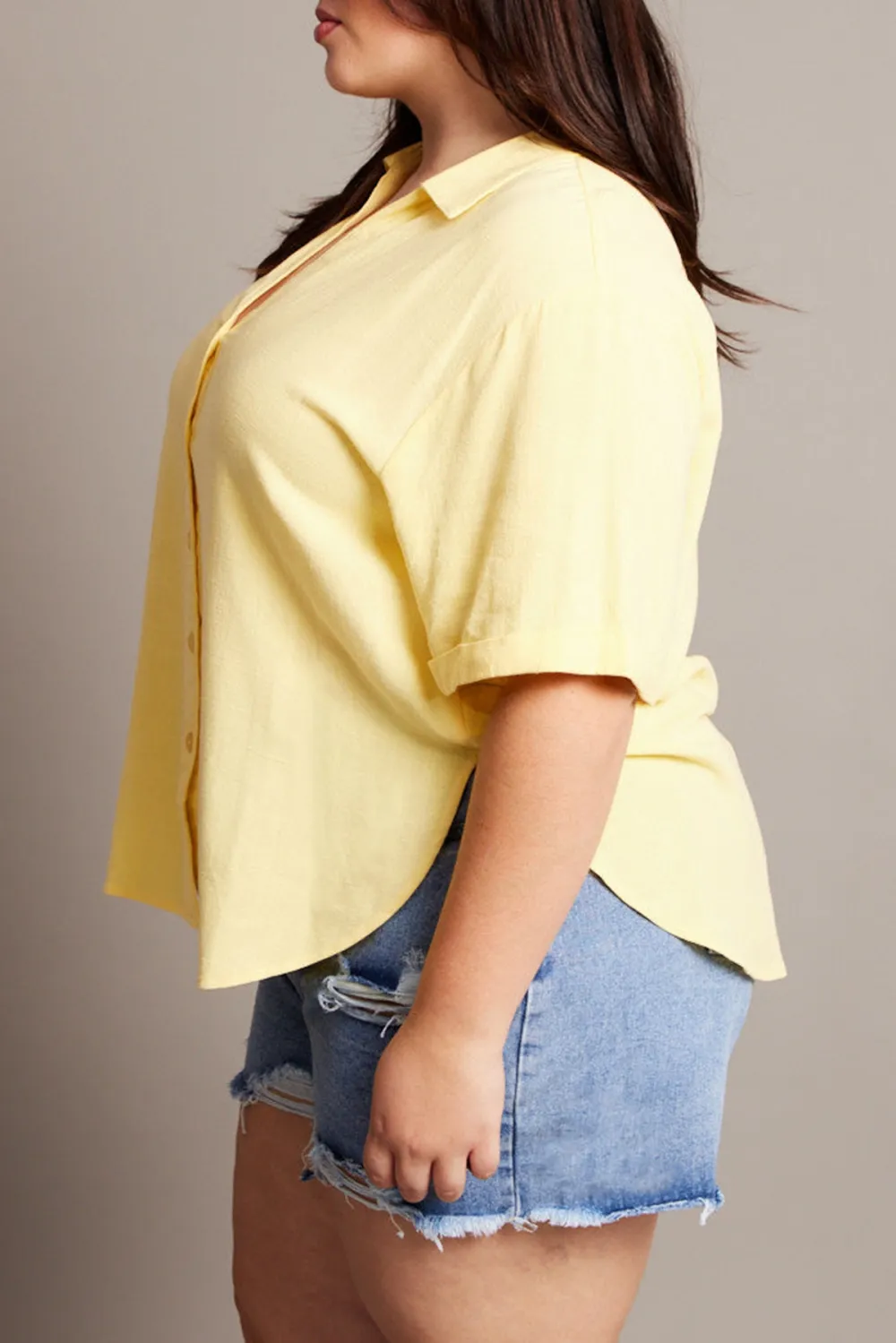 Yellow Relaxed Shirt Short Sleeve Linen Blend