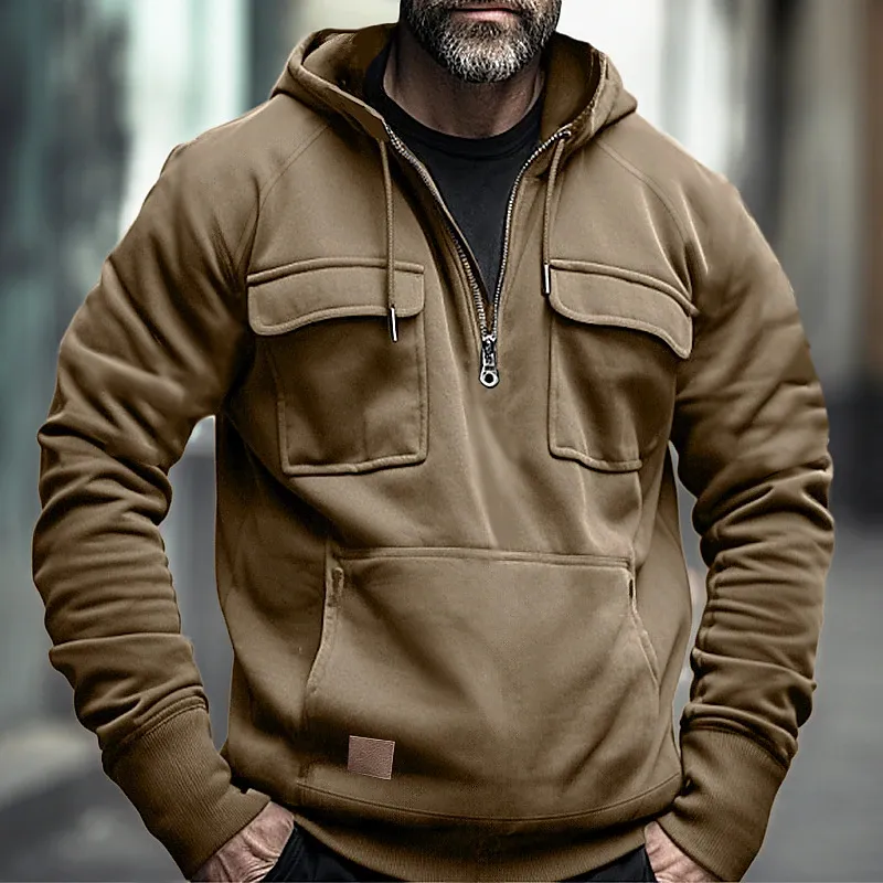 Men's Casual Zip Double Pocket Hooded Sweatshirt