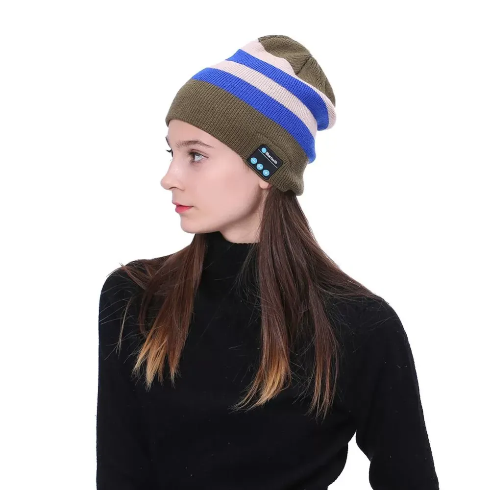 Wireless Blueooth 5.0 Headset Knitting Winter Hat Women Sports Music Cap