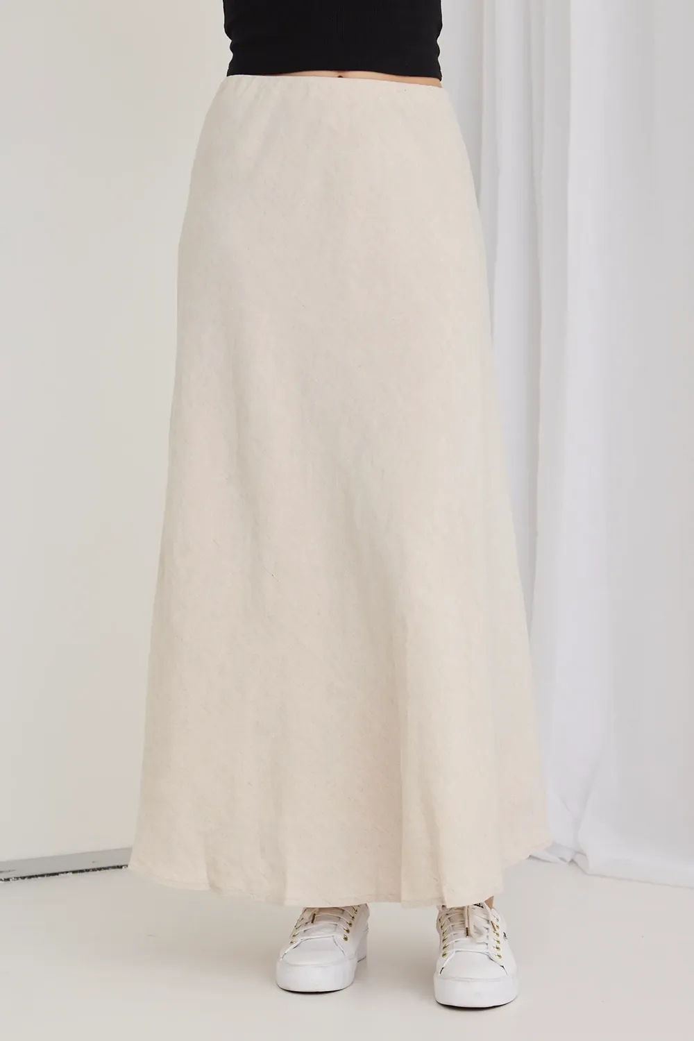 Lagos Natural Linen Floaty Bias Cut Maxi Skirt