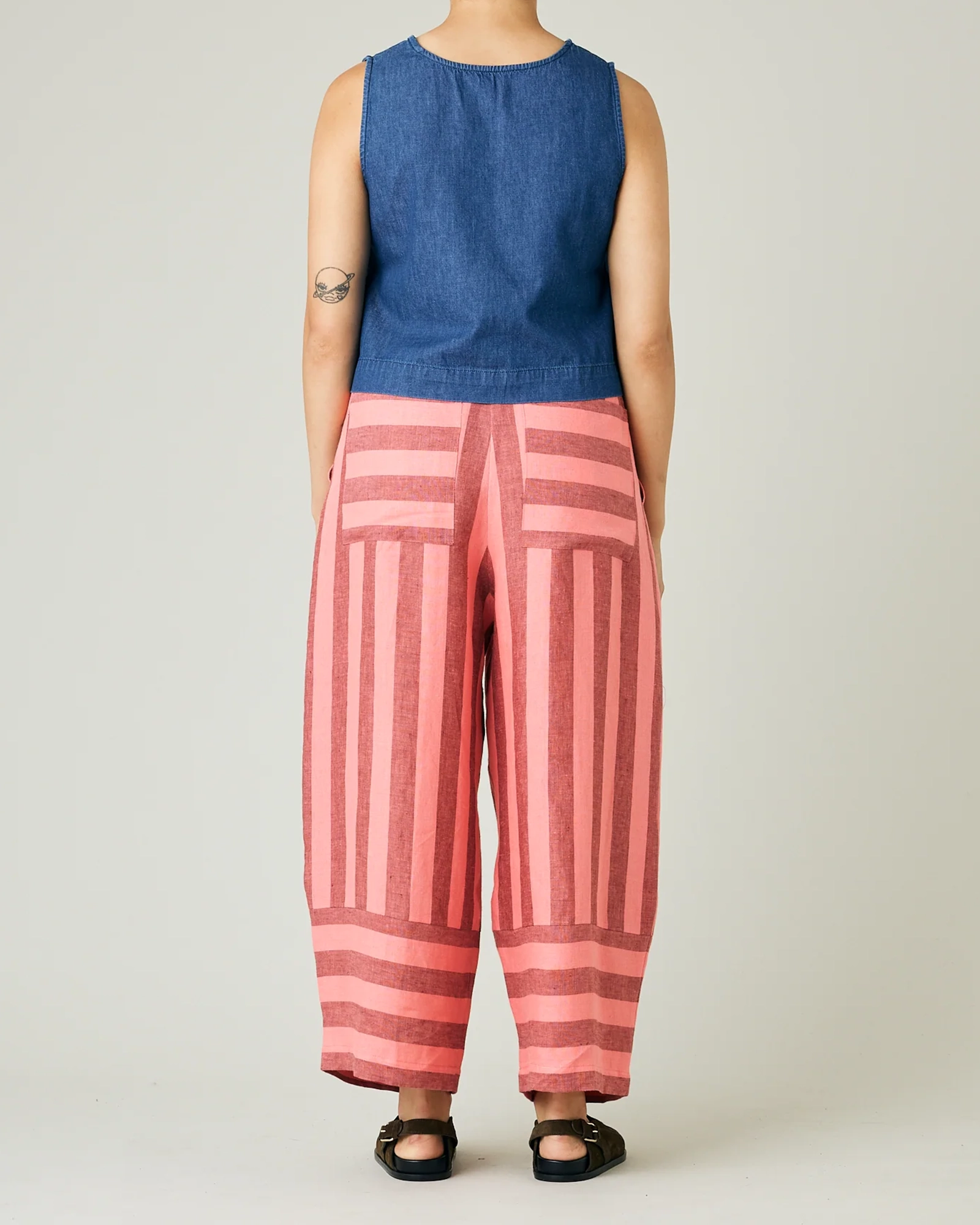 BOBBI BLUSH STRIPE LINEN TROUSERS