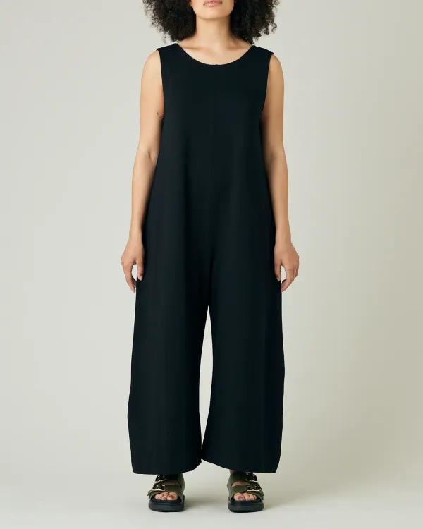 BLACK COTTON JERSEY JUMPSUIT