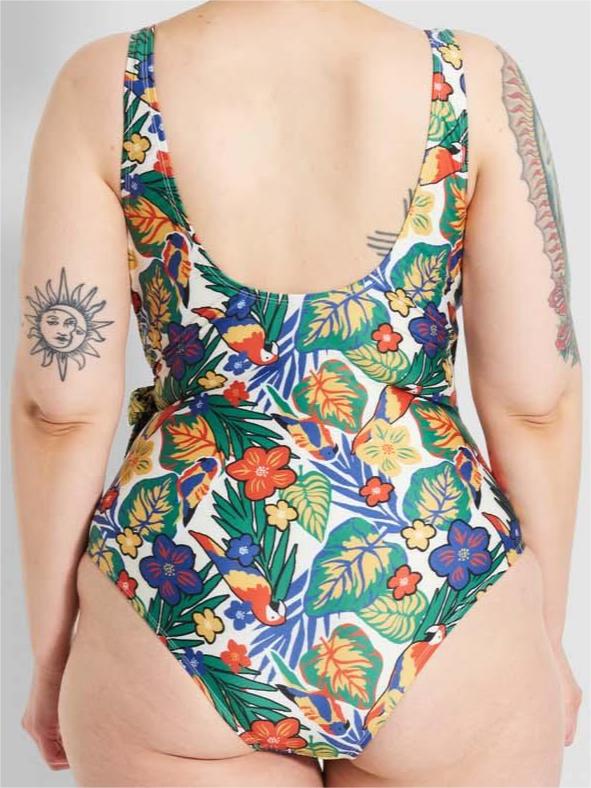 Floral V-Neck One-Piece Swimsuit