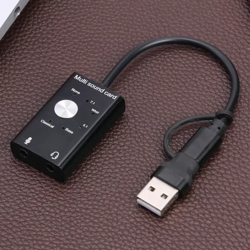 USB 2.0 Type-C External Sound Card 3.5mm Jack Headphone Microphone Audio Aluminum Alloy Shell Card Adapter 200x27x16mm