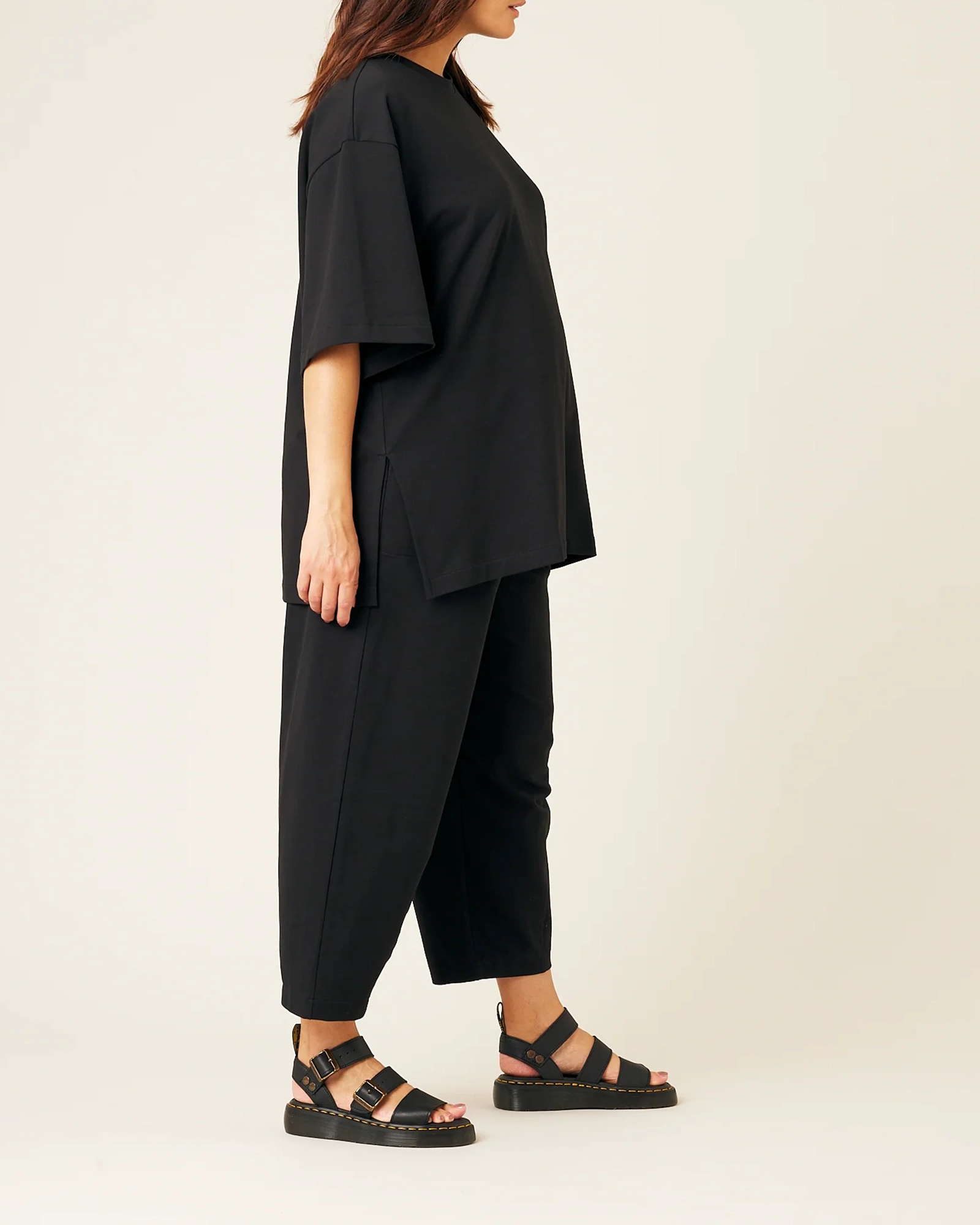 BLACK COTTON JERSEY TROUSERS