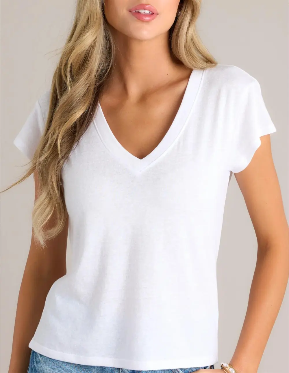 Z SUPPLY MODERN TRI BLEND WHITE V-NECK TEE