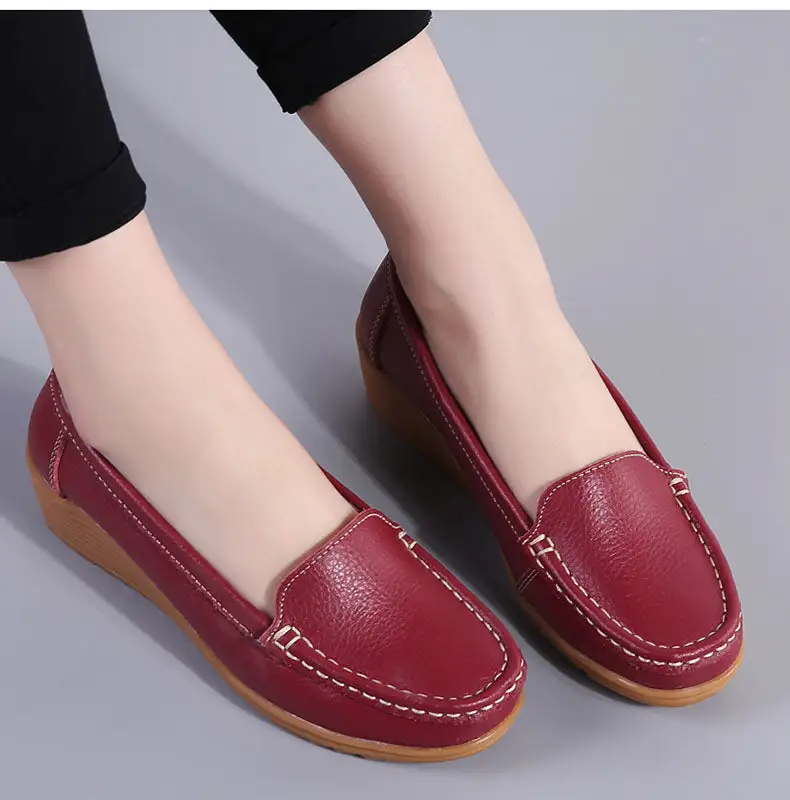 Cilool Genuine Leather Chaussures  Casual Loafers Ballet Flat Shoes