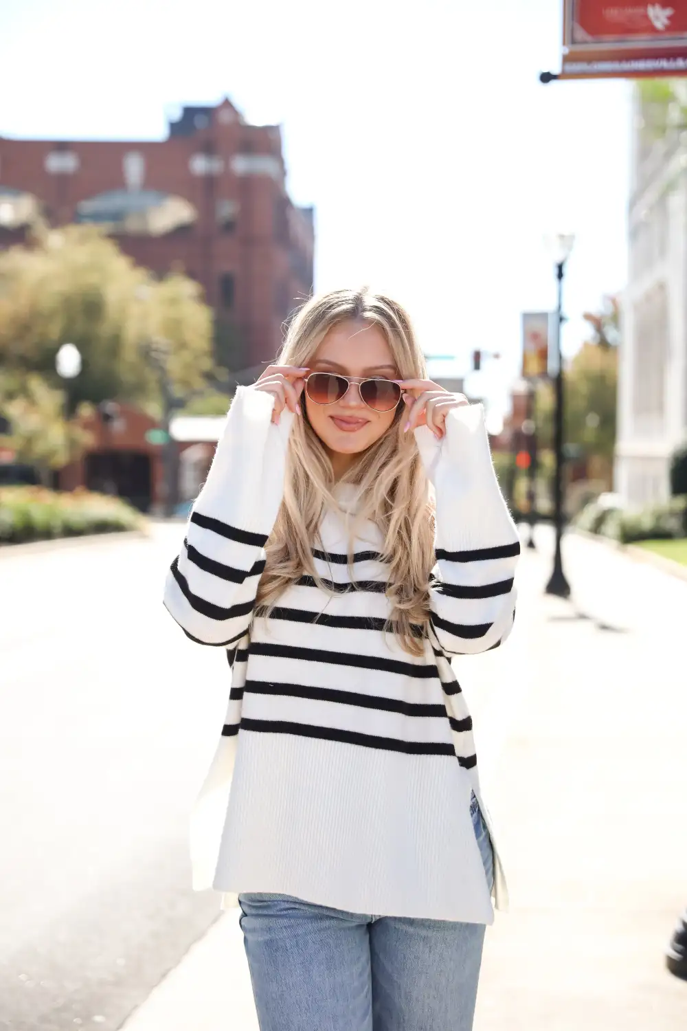 Curated Forecast Ivory Oversized Striped Sweater