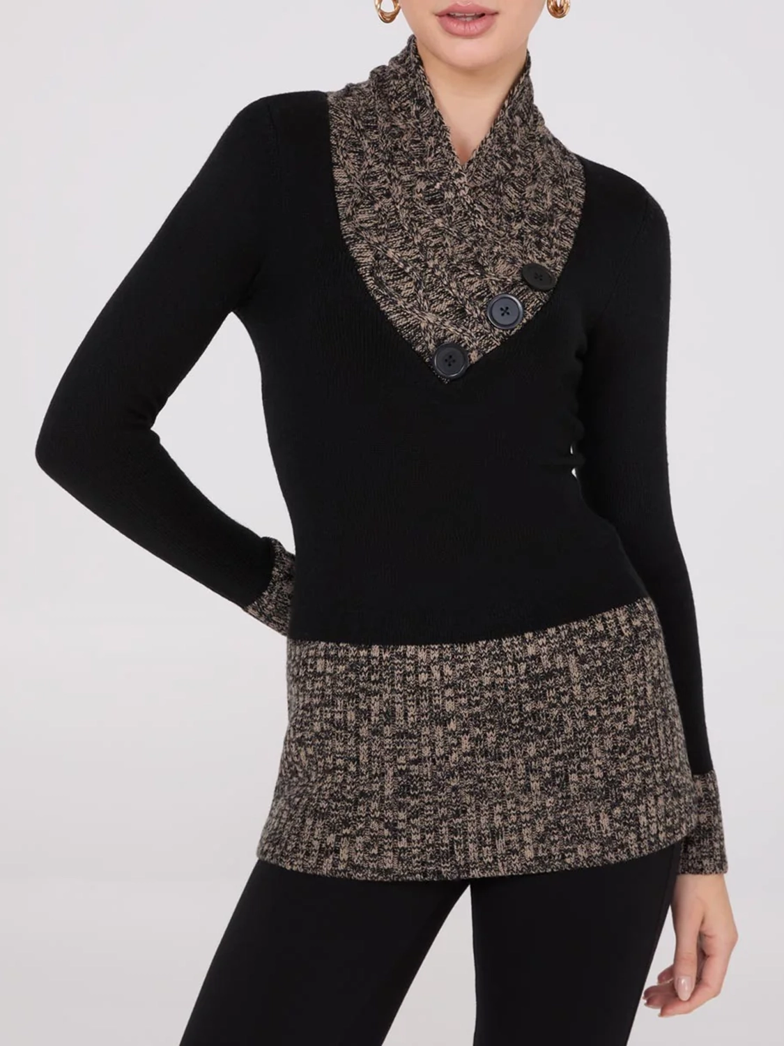 Contrast Cowl Neck Tunic Sweater