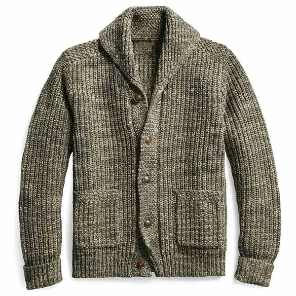 Retro Classic Lapel Pocket Solid Color Sweater Cardigan