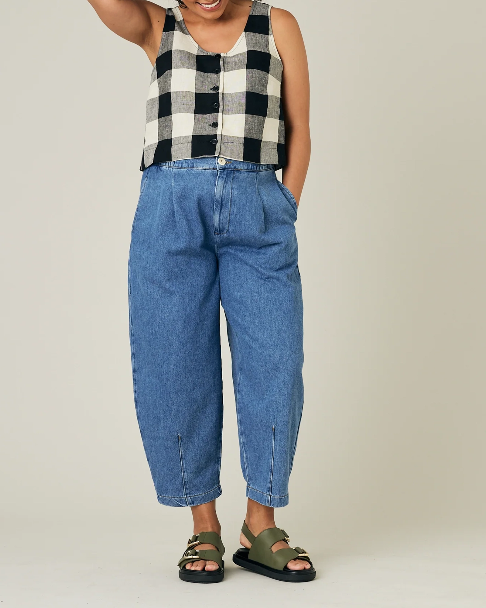 BETTY STONE & BLACK MEGA CHECK LINEN TOP