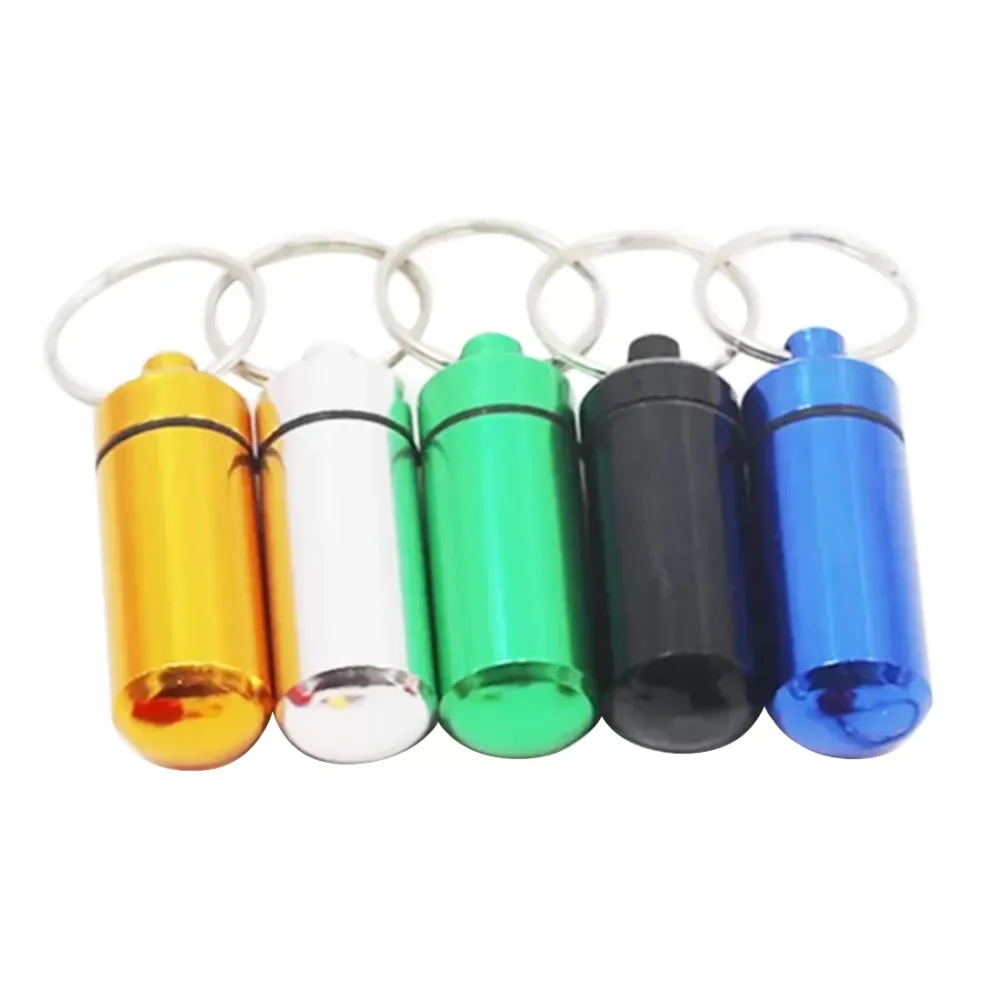 New Key Chain Medicine Pill Bottle Box Cache Drug Holder Container Keychain Aluminum Storage Case Medicine Container box