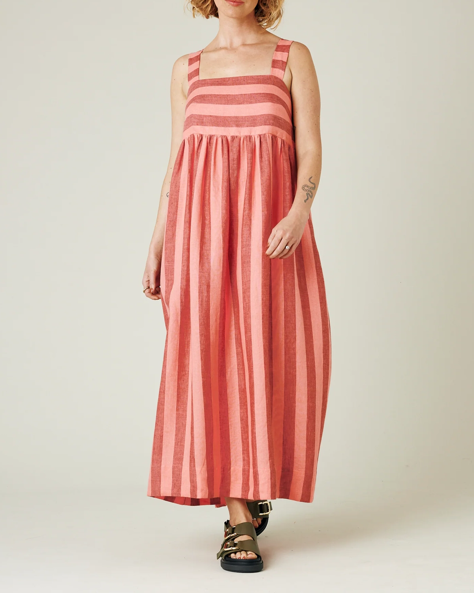 BLUSH STRIPE LINEN DRESS