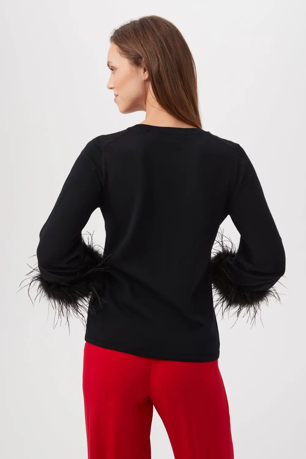 SASSY MERINO WOOL FEATHER TRIMMED SWEATER