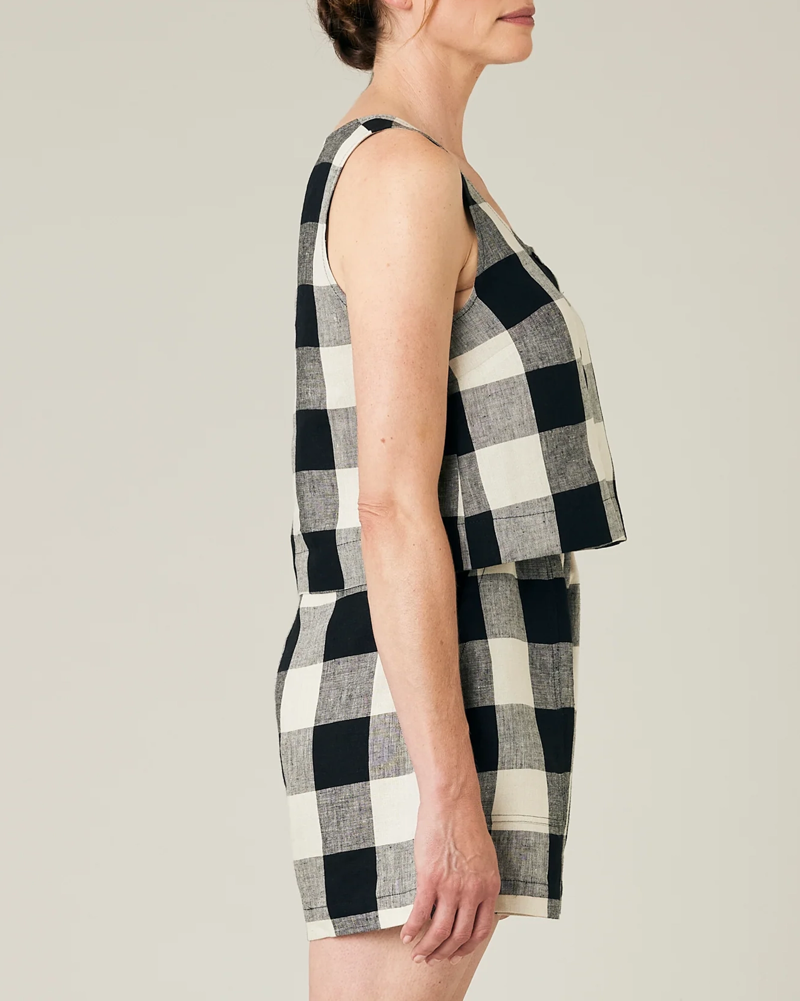 BETTY STONE & BLACK MEGA CHECK LINEN TOP