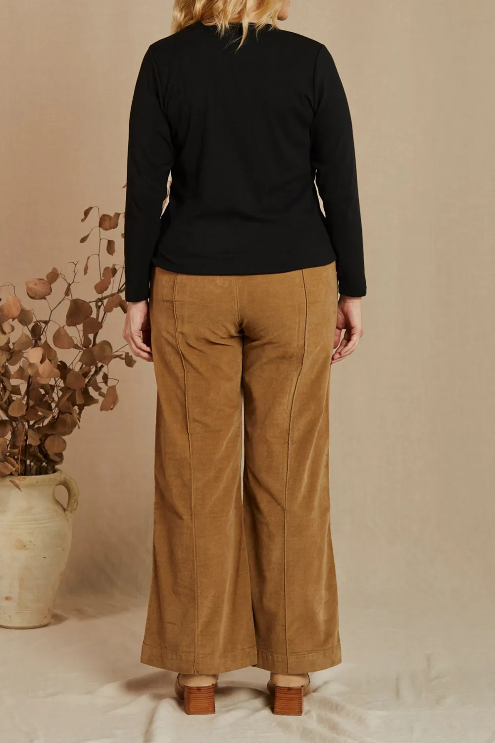 Adrift Wide Leg Brushed Cotton Pant in Camel