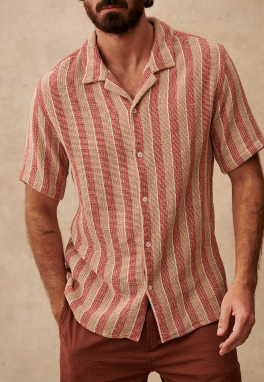 Holt Shirt-Textured Rust / Beige stripes