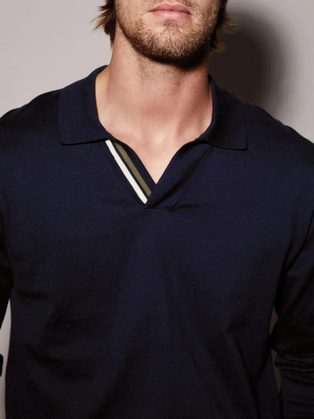 Lapel Neck Long Sleeve Polo Shirt