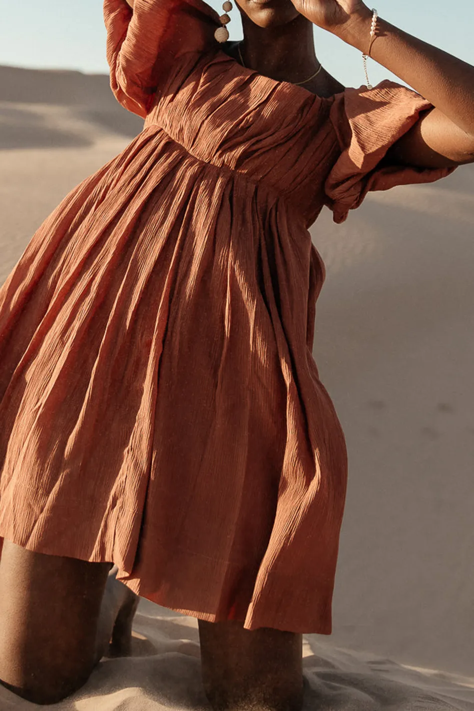 DASHA TEXTURED MINI DRESS IN TERRACOTTA