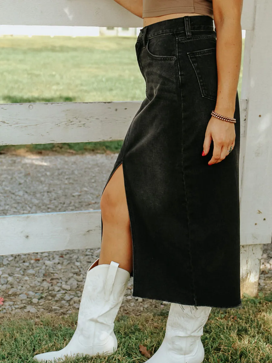 High Waist Denim Midi Skirts