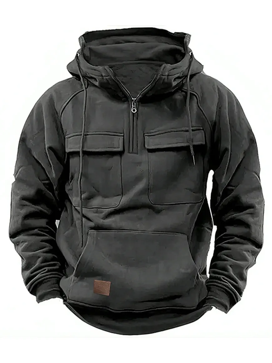 Men's Casual Zip Double Pocket Hooded Sweatshirt