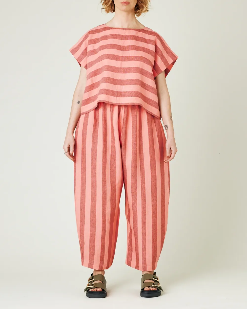 BLUSH STRIPE LINEN TROUSERS