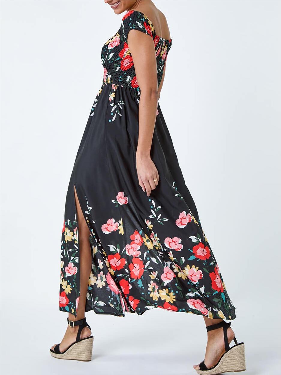 One shoulder black printed dress