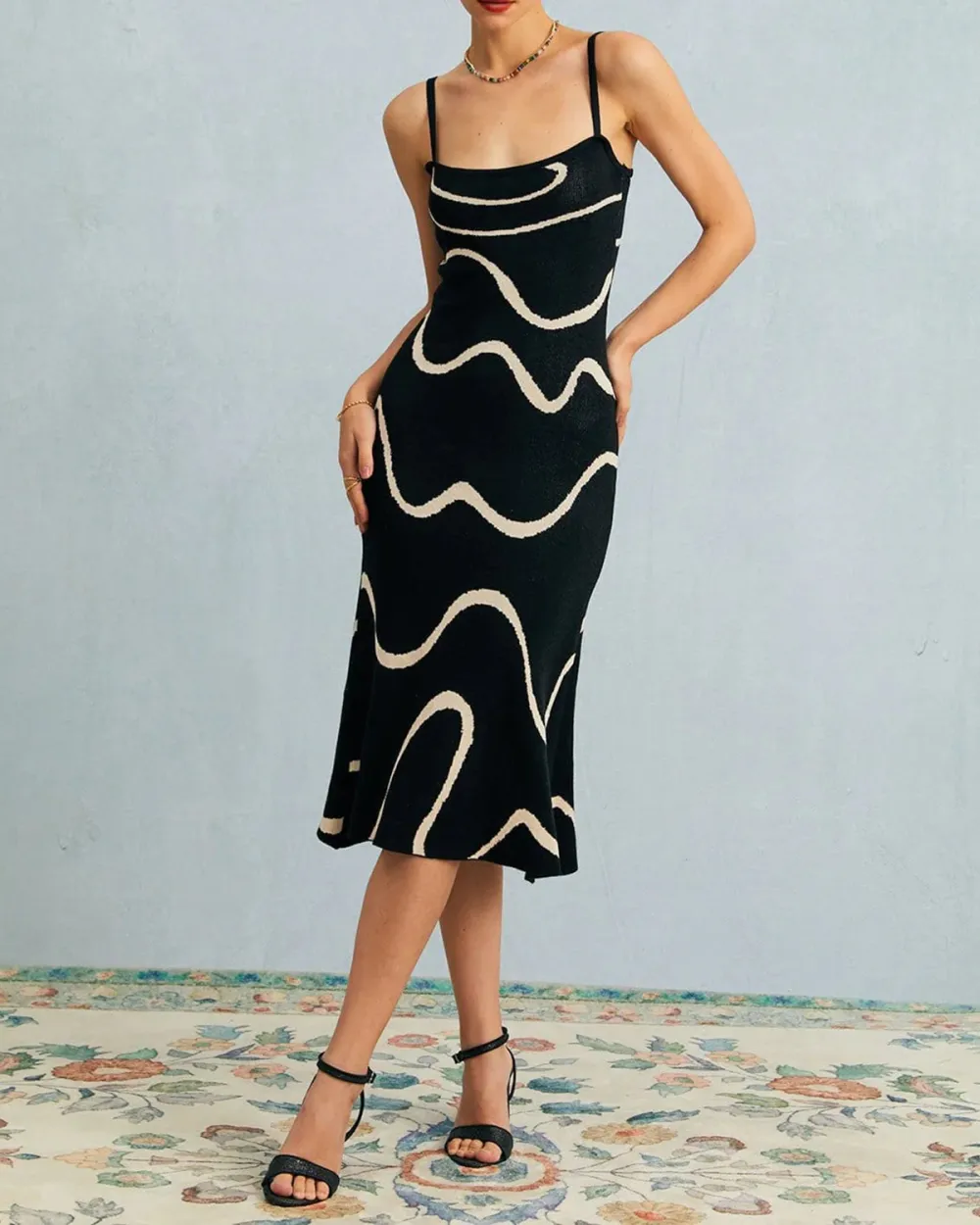 Black and white suspender ripple dress