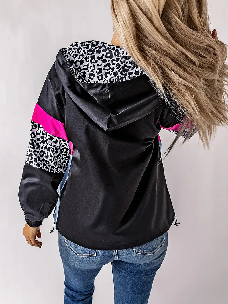 Women's contrasting leopard print zipped jacket